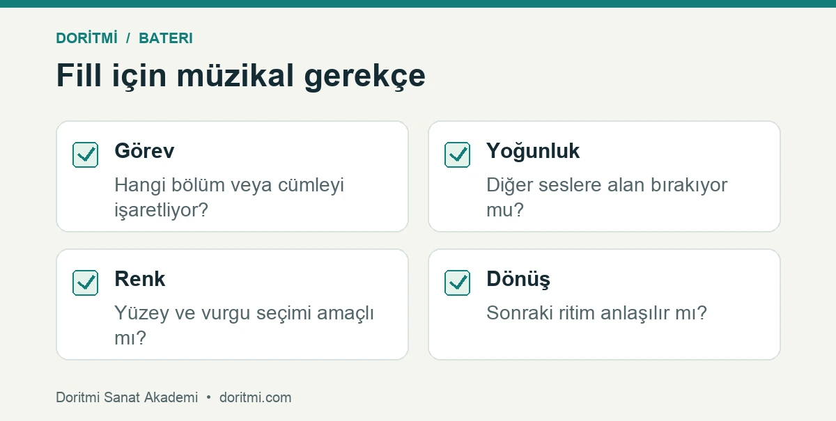 Bateri fillinde görev yoğunluk yüzey rengi ve dönüş kontrol listesi
