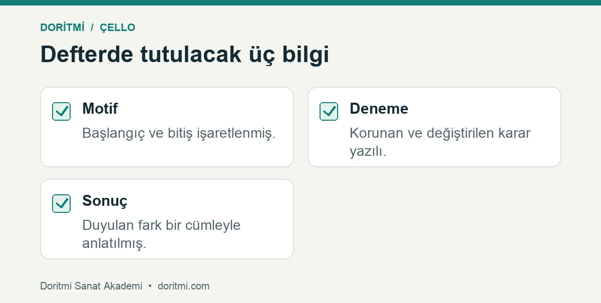 Çello ev çalışmasını derse bağlayan üç kayıt bilgisi