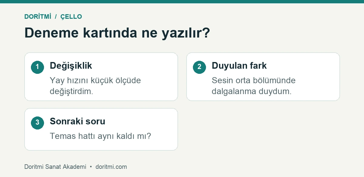 Çello açık tel karşılaştırması için değişiklik, gözlem ve soru örneği