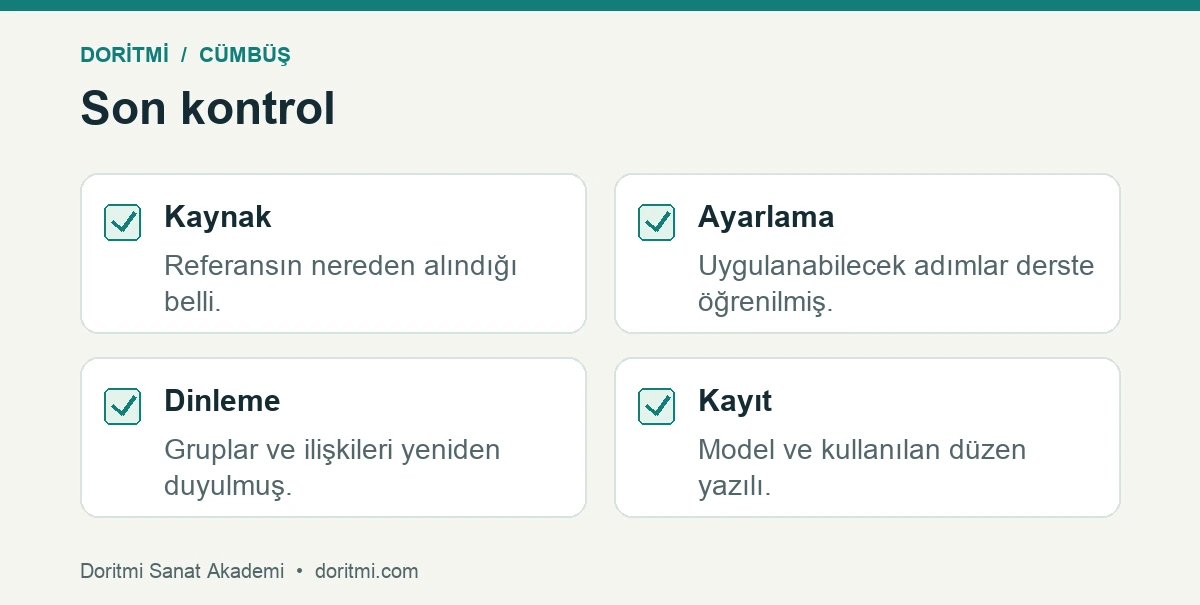 Cümbüş akort bilgisini çalışma öncesi kontrol etme listesi