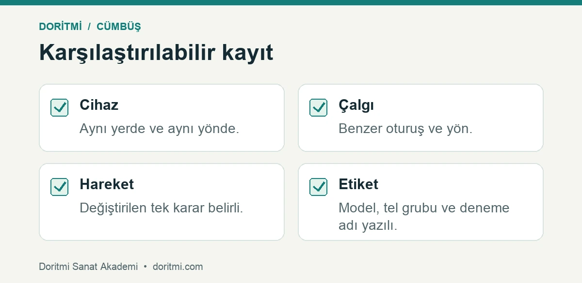 Cümbüş ses kaydında koşulları korumak için dört kontrol