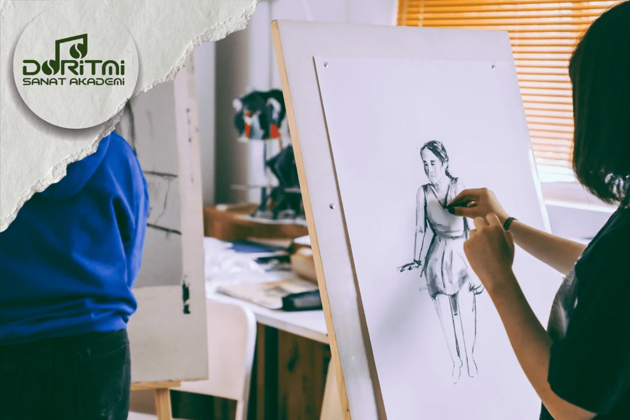 Şövale ve modelle desen çalışması