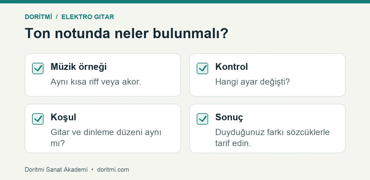 Ton denemesinde örnek kontrol koşul ve sonuç kayıt listesi
