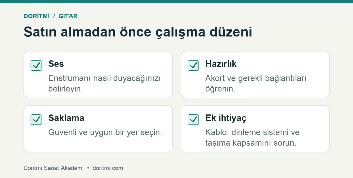 Gitar için ses hazırlık saklama ve ek ekipman kontrol listesi