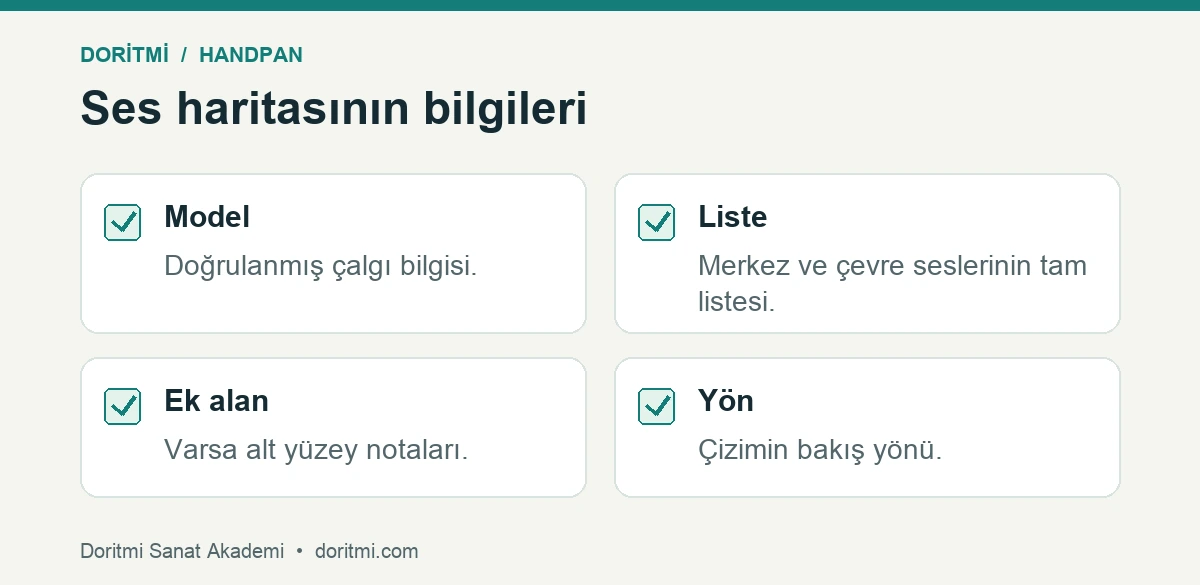 Handpan nota dizilimi: handpanın nota dizilimini kaydetmek için model, liste, ek alan ve yön