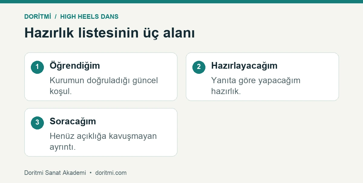 High heels ders öncesi hazırlık listesinde üç alan