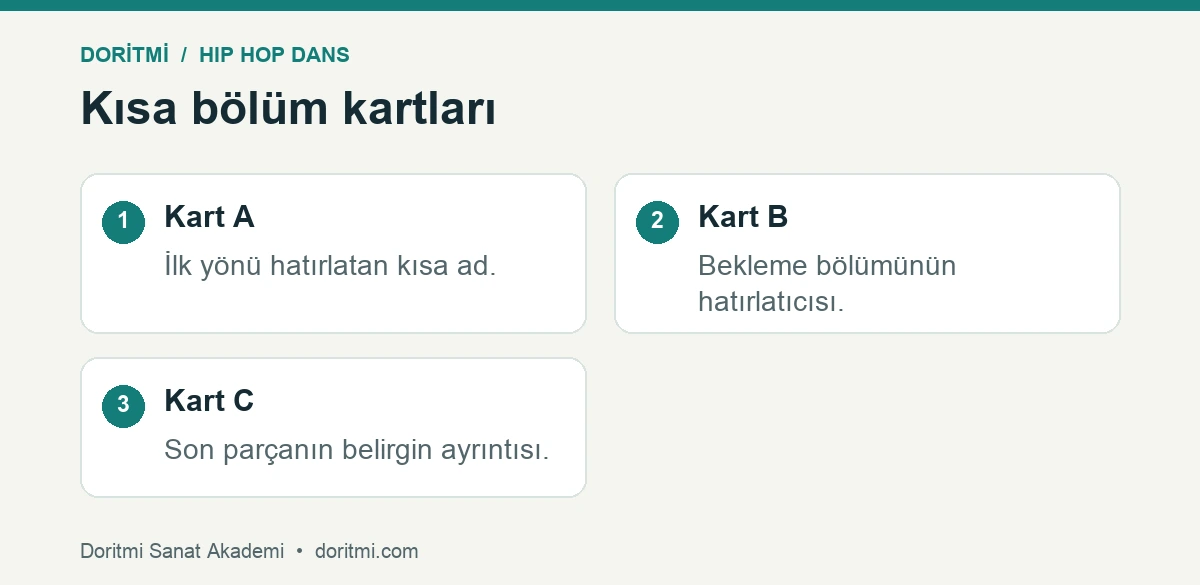 Hip hop koreografi için üç hatırlama kartı örneği