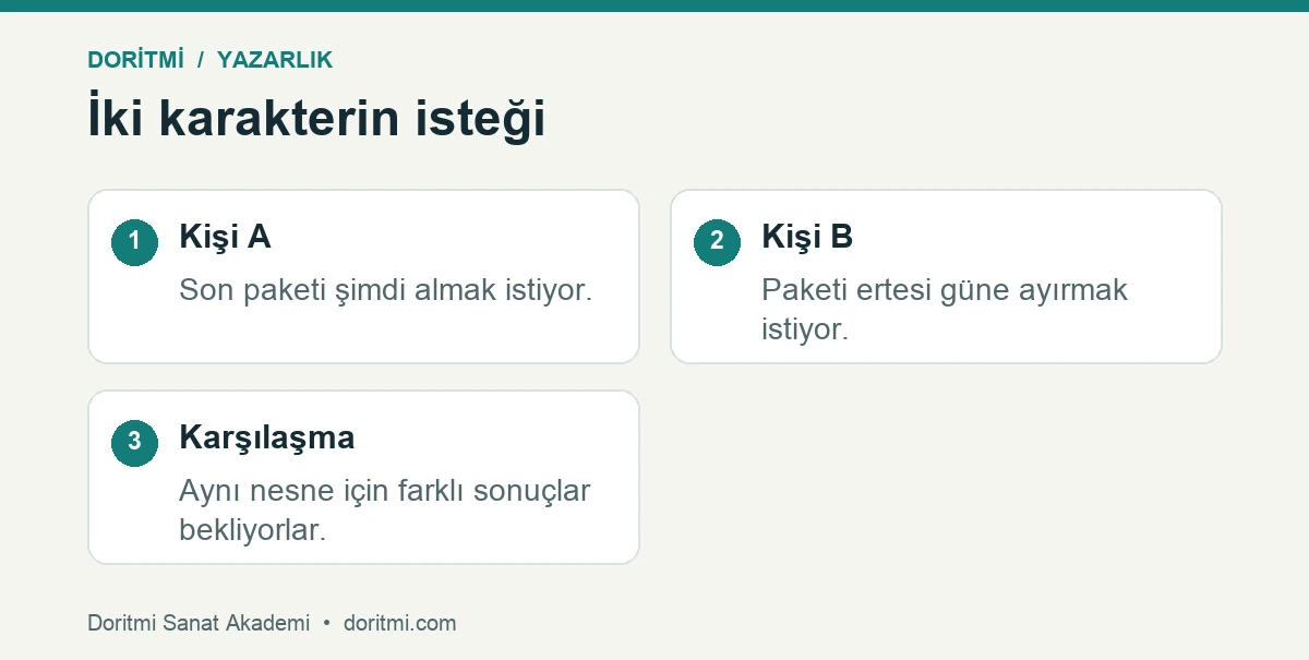 Karakter diyaloğu yazma için iki farklı istek örneği