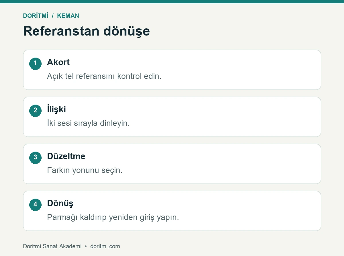 Keman entonasyon çalışması: keman entonasyonu için akort ses ilişkisi düzeltme ve dönüş adımları