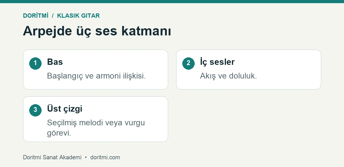 Arpejde bas iç ses ve üst çizginin farklı müzikal görevleri