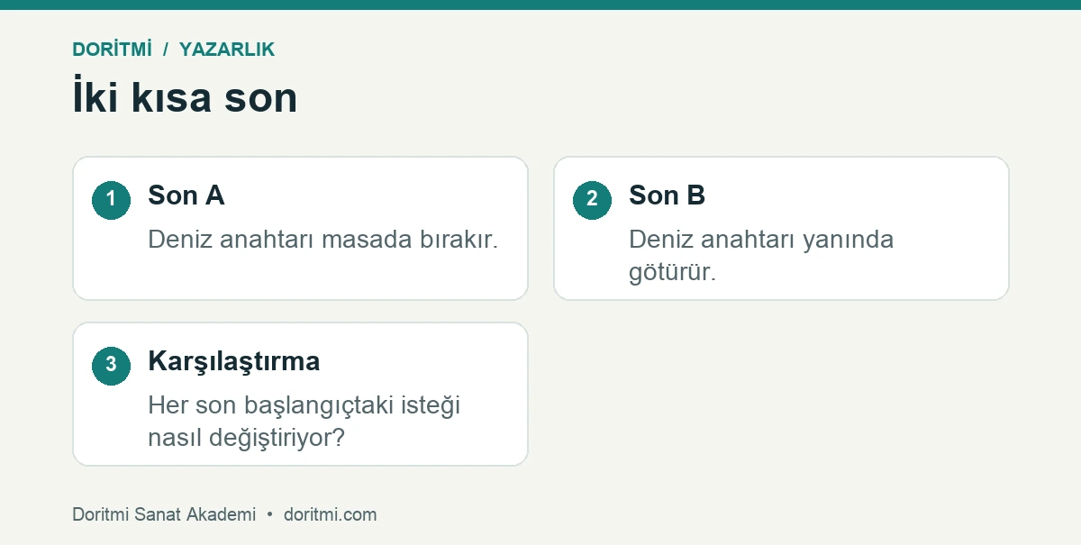 Bir öykü başlangıcına iki farklı kısa son örneği