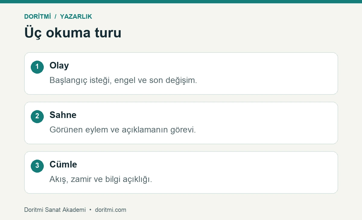Öykü yeniden yazma için olay, sahne ve cümle turları