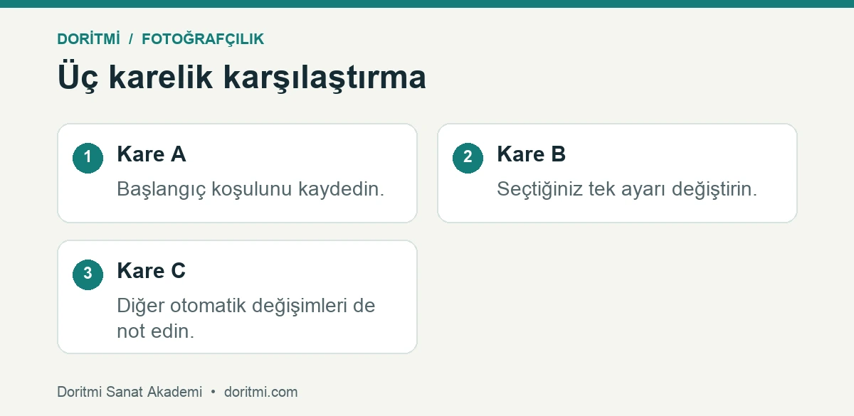 Fotoğraf pozlama çalışmasında üç karelik kayıt örneği