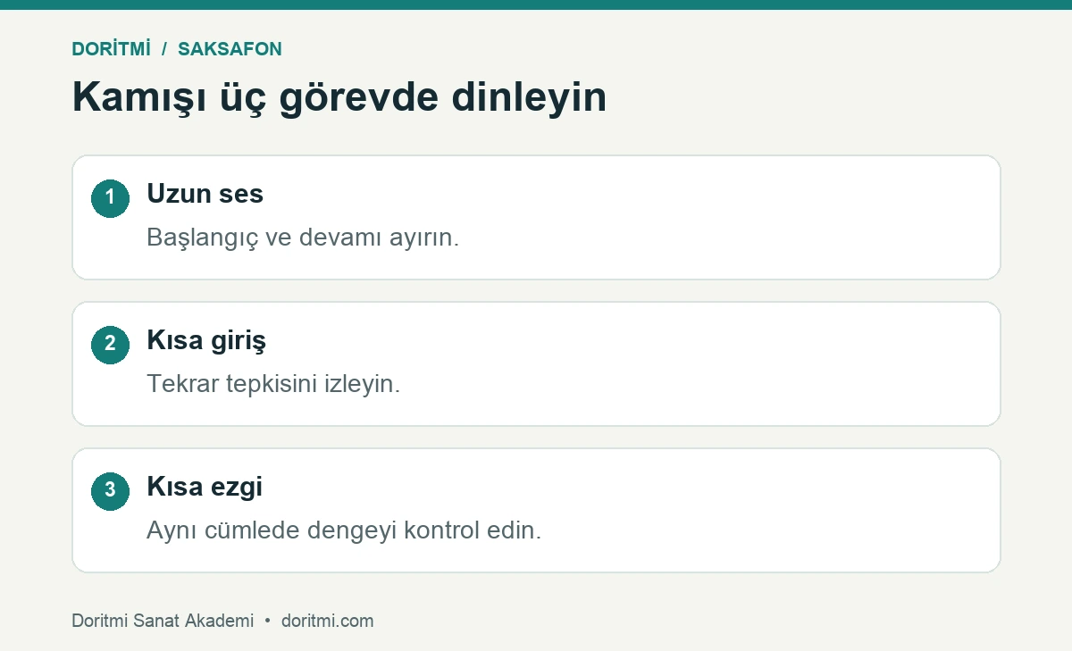 Saksafon kamışını uzun ses kısa giriş ve ezgi ile deneme adımları