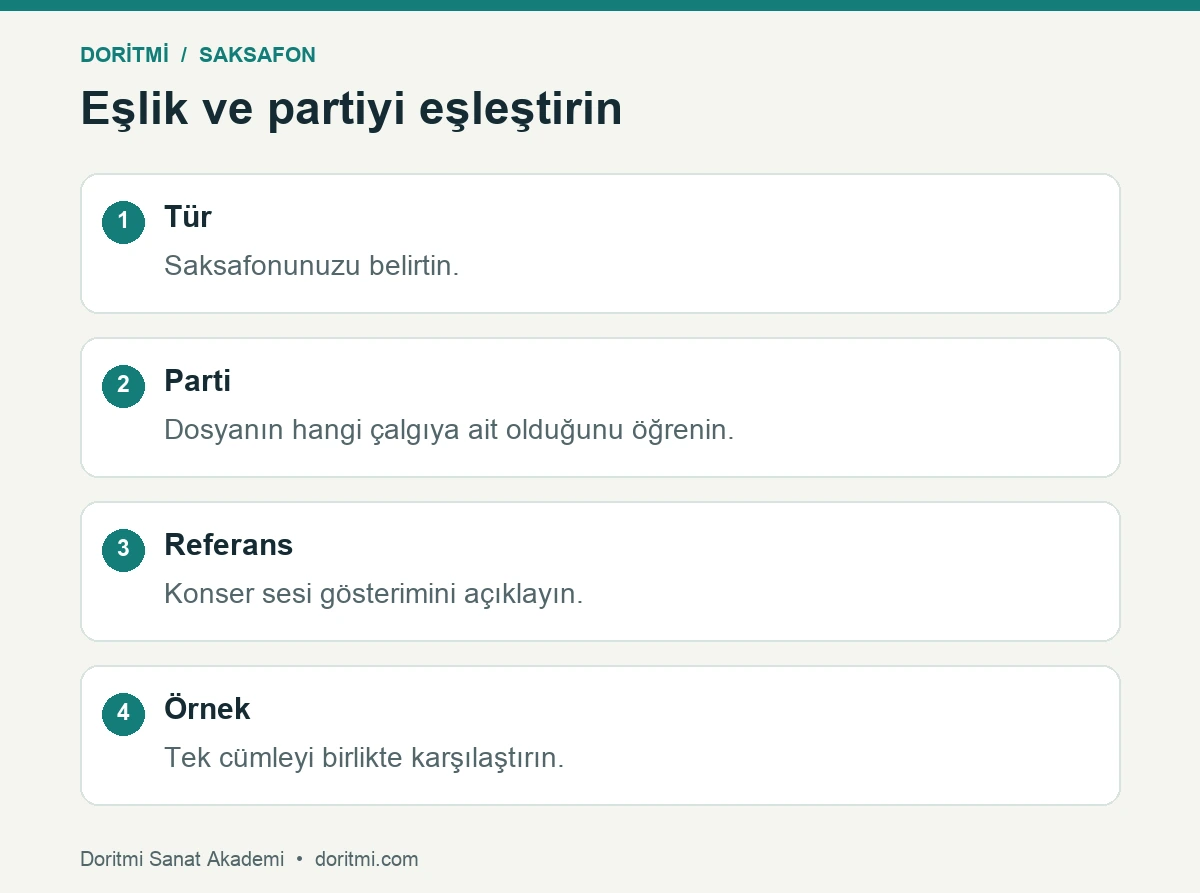 Saksafon türü parti konser sesi ve kısa örnek eşleştirme adımları