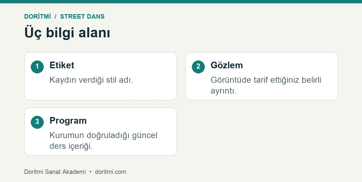 Street dance stilleri için etiket, gözlem ve program ayrımı