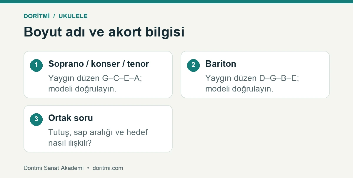 Ukulele boyut seçimi: ukulele boyut sınıfları ile yaygın akort düzenlerini karşılaştırma