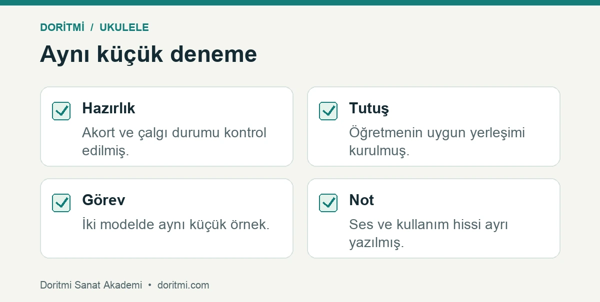 İki ukuleleyi karşılaştırmak için deneme koşulları