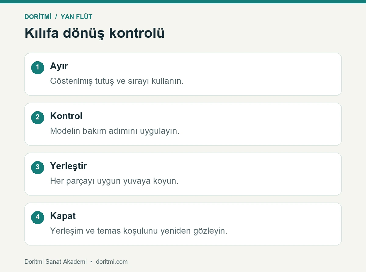 Yan flüt parçalarını kılıfa geri yerleştirme kontrol sırası