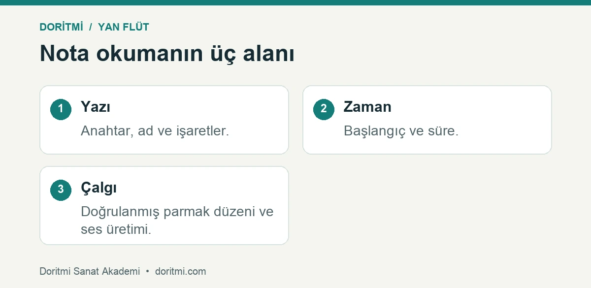 Yan flüt nota okumasında yazı, zaman ve çalgı bilgisinin ayrımı