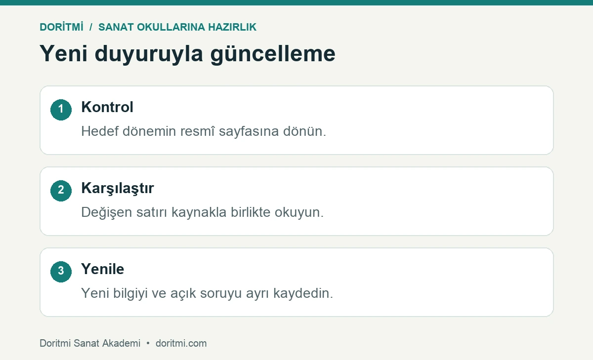 Resmî sanat okulu duyurusu sonrası hazırlık notunu güncelleme
