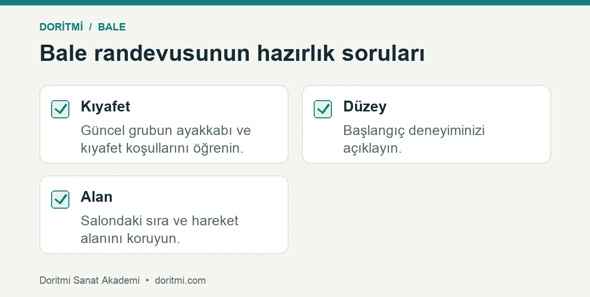 Bale randevusu için kıyafet, düzey ve salon düzeni kontrolü